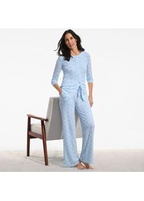 LANDS' END Gemustertes Pyjama-Set f&uuml;r Damen, Damen, size: regular, Blau, Polyester/Viskose/Polyester-Mischung, by Lands' End