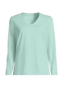LANDS' END Supima&reg; Langarm-Shirt mit V-Ausschnitt f&uuml;r Damen in Petite-Gr&ouml;&szlig;e, Damen, size: petite, Blau, Baumwolle, by Lands' End