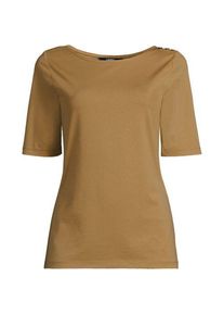 LANDS' END Supima&reg; T-Shirt mit U-Boot-Ausschnitt und gekn&ouml;pfter Schulter in Petite-Gr&ouml;&szlig;e f&uuml;r Damen, Damen, size: petite, Blau, Baumwolle, by Lands' End