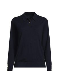 LANDS' END Polopullover mit goldfarbenen Kn&ouml;pfen f&uuml;r Damen in Petite-Gr&ouml;&szlig;e, Damen, size: petite, Blau, Polyester/Viskose/Polyester-Mischung, by Lands' End