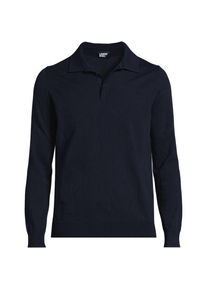LANDS' END Feinstrick-Polopullover aus reiner Baumwolle, Herren, size: regular, Blau, Baumwolle, by Lands' End