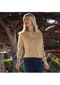 LANDS' END Kragenloser Feinstrick-Blazer f&uuml;r Damen, Damen, size: regular, Braun, Baumwolle, by Lands' End
