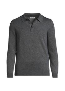LANDS' END Feinstrick-Polopullover aus reiner Baumwolle, Herren, size: regular, Grau, Baumwolle, by Lands' End