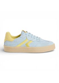 Tamaris Damen-Sneaker aus blauem Leder mit gelben Streifen