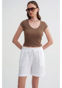 Hochtaillierte gemusterte Baumwollshorts