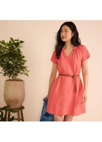 LANDS' END Leinenkleid mit Smok-Ausschnitt f&uuml;r Damen, Damen, size: regular, Orange, Leinen, by Lands' End