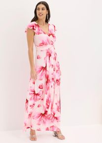 bonprix Maxikleid, rosa, Gr.44/46 (L), Elegantes Jeryeskleid mit sch&ouml;nem Knotendetail in der Taille und Mini-Fl&uuml;gel&auml;rmel