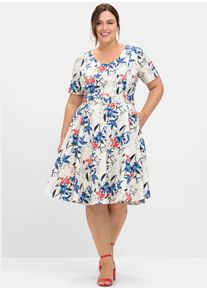 sheego Gro&szlig;e Gr&ouml;&szlig;en Cocktailkleid mit Blumenprint und Stoffg&uuml;rtel, champagner-gemustert, Gr&ouml;&szlig;e 50 - Damen