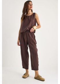 &Auml;rmelloses Rundhals-Blusenset mit Karottenhose