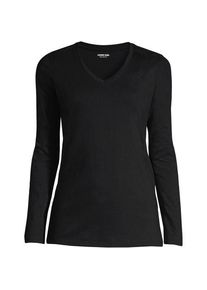 LANDS' END Supima&reg; Langarm-Shirt mit V-Ausschnitt f&uuml;r Damen in Petite-Gr&ouml;&szlig;e, Damen, size: petite, Schwarz, Baumwolle, by Lands' End