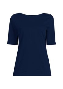 LANDS' END Supima T-Shirt mit U-Boot-Ausschnitt und gekn&ouml;pfter Schulter f&uuml;r Damen, Damen, size: regular, Blau, Baumwolle, by Lands' End