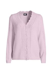 LANDS' END V-Cardigan mit Ajourmuster f&uuml;r Damen in Petite-Gr&ouml;&szlig;e, Damen, size: petite, Lila, Wolle/Polyester/Polyacryl, by Lands' End
