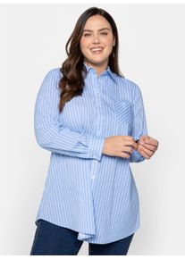 sheego Gro&szlig;e Gr&ouml;&szlig;en Gestreifte Bluse in Longform, mittelblau, Gr&ouml;&szlig;e 48 - Damen