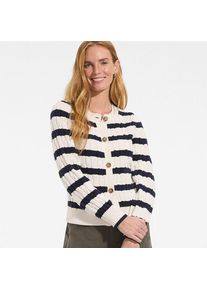 LANDS' END Zopfmuster-Cardigan DRIFTER mit Ballon&auml;rmeln f&uuml;r Damen, Damen, size: regular, Blau, Baumwolle, by Lands' End
