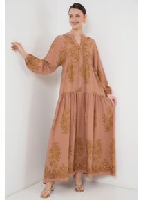 Gedrucktes V-Ausschnitt Maxikleid mit Knopfverschluss