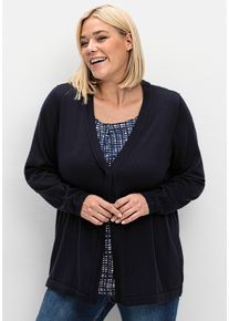 sheego Gro&szlig;e Gr&ouml;&szlig;en Feinstrickjacke mit 1-Knopf-Verschluss, tiefblau, Gr&ouml;&szlig;e 56/58 - Damen