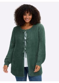 sheego Gro&szlig;e Gr&ouml;&szlig;en Strickjacke mit Bindeb&auml;ndern und Ballon&auml;rmeln, moos, Gr&ouml;&szlig;e 56/58 - Damen