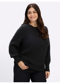 sheego by Joe Browns sheego Gro&szlig;e Gr&ouml;&szlig;en Langarm-Pullover mit V-Struktur, schwarz, Gr&ouml;&szlig;e 44/46 - Damen