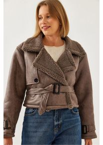 Kunstleder-Cropjacke mit Schal-Kragen