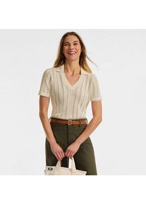 LANDS' END Ajour-Polopullover aus Baumwolle f&uuml;r Damen, Damen, size: regular, Elfenbein, Baumwolle, by Lands' End