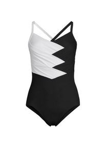 LANDS' END Shape-Badeanzug SLENDER mit Webdetail f&uuml;r Damen in D-Cup, Damen, size: regular, Schwarz, Elasthan/Nylon-Mischung, by Lands' End