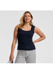 LANDS' END Feinstrick-Top mit Ajourdetails f&uuml;r Damen, Damen, size: regular, Blau, Baumwoll-Mischung/Polyester-Mischung, by Lands' End