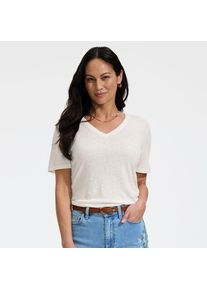 LANDS' END Soft Flow Shirt aus Leinenmix mit V-Ausschnitt f&uuml;r Damen, Damen, size: regular, Elfenbein, Leinen/Baumwolle Modal, by Lands' End