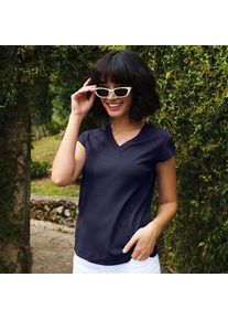 LANDS' END Supima-Shirt mit V-Ausschnitt und Kapp&auml;rmeln f&uuml;r Damen, Damen, size: regular, Blau, Baumwolle, by Lands' End