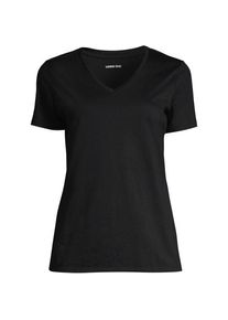 LANDS' END Supima Kurzarm-Shirt mit V-Ausschnitt f&uuml;r Damen in Plus-Gr&ouml;&szlig;e, Damen, size: plus, Schwarz, Baumwolle, by Lands' End