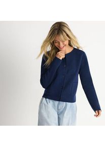 LANDS' END Kragenloser Feinstrick-Blazer f&uuml;r Damen, Damen, size: regular, Blau, Baumwolle, by Lands' End