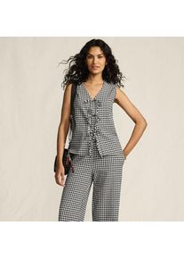 LANDS' END &Auml;rmelloses Gingham-Top mit Schn&uuml;rung f&uuml;r Damen in Petite-Gr&ouml;&szlig;e, Damen, size: petite, Schwarz, Baumwolle/Polyester/Baumwoll-Mischung, by Lands' End
