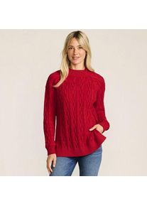 LANDS' END Lands' End x Lulu Guinness Lips Drifter Zopfmuster-Pullover f&uuml;r Damen in Petite-Gr&ouml;&szlig;e, Damen, size: petite, Rot, by Lands' End