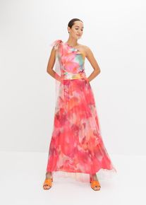 bonprix One-Shoulder-Kleid mit plissiertem T&uuml;llrock, pink, Gr.42, Sommerliches Abendkleid mit plissiertem T&uuml;llrock und Schleifendetail an der Schulter - Mit seinem Alloverdruck macht es jedes Teil zu einem Unikat.