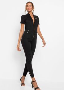 bonprix Overall, schwarz, Gr.38, Stylischer Overall mit Rei&szlig;verschlussdetails, 56% Baumwolle