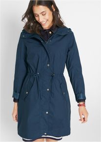 bonprix Parka mit Kapuze, blau, Gr.48, Locker geschnittener Longparka mit Kapuze, tailliert, aus 100% Baumwolle