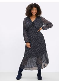 sheego Gro&szlig;e Gr&ouml;&szlig;en A-Linien-Kleid mit Volant am Saum, tiefblau-eisblau-bedruckt, Gr&ouml;&szlig;e 54 - Damen