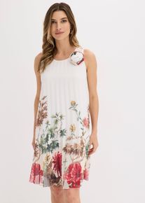bonprix Minikleid, wei&szlig;, Gr.42, Feminines A-Linien-Kleid mit Mini-L&auml;nge mit Plisse&eacute; und Blumen-Applikation