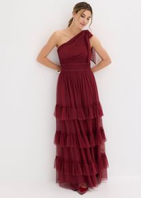 bonprix Abendkleid, rot, Gr.50, Feminines Maxikleid aus zartem T&uuml;ll mit One-Shoulder-Ausschnitt und Schleifen-Detail an der Schulter sowie Volants am Rock