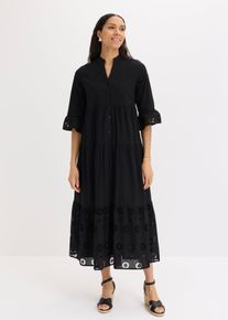 bonprix Maxikleid aus reiner Baumwolle, schwarz, Gr.52, Maxikleid mit Lochstickerei, aus 100% Baumwolle