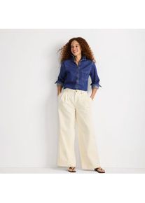 LANDS' END Leichte Bundfalten-Jeans mit weitem Bein f&uuml;r Damen, Damen, size: regular, Elfenbein, Baumwolle, by Lands' End