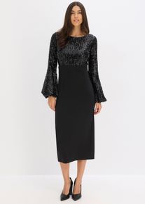 bonprix Midikleid mit Pailletten, schwarz, Gr.42, Modern und feminin: Midikleid mit Rock aus softem Scuba und einem Oberteil aus gl&auml;nzenden Pailletten.