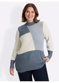 sheego Gro&szlig;e Gr&ouml;&szlig;en Langarm-Pullover mit Color-Blocking-Muster, rauchblau-ecru-meliert, Gr&ouml;&szlig;e 50 - Damen