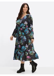 sheego by Joe Browns sheego Gro&szlig;e Gr&ouml;&szlig;en Volantkleid mit Blumenprint, schwarz-aubergine-gemustert, Gr&ouml;&szlig;e 54 - Damen