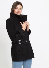 bonprix Kurzmantel Petite, schwarz, Gr.36, Modischer Kurzmantel mit hohem Kragen und doppelreihigen Kn&ouml;pfen in Petite-Gr&ouml;&szlig;e.