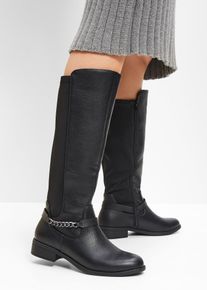 bonprix Stiefel, schwarz, Gr.39, Bequemer Weitschaftstiefel mit dekorativer Kette