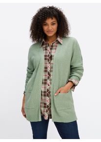 sheego Gro&szlig;e Gr&ouml;&szlig;en Strickjacke in softer Strukturqualit&auml;t, eucalyptus-meliert, Gr&ouml;&szlig;e 56/58 - Damen