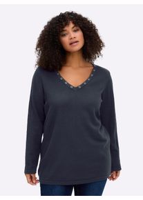 sheego Gro&szlig;e Gr&ouml;&szlig;en Pullover mit tiefem V-Ausschnitt und &Ouml;senverzierung, tiefblau, Gr&ouml;&szlig;e 52/54 - Damen