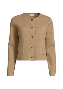 LANDS' END Kragenloser Feinstrick-Blazer f&uuml;r Damen in Plus-Gr&ouml;&szlig;e, Damen, size: plus, Braun, Baumwolle, by Lands' End