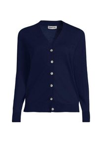 LANDS' END Feinstrick-Baumwollcardigan mit unterlegtem Ausschnitt, Damen, size: regular, Blau, Baumwolle, by Lands' End