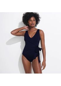 LANDS' END Badeanzug mit seitlichem Bindeband, hohes Bein f&uuml;r Damen, Damen, size: regular, Blau, Nylon-Mischung, by Lands' End